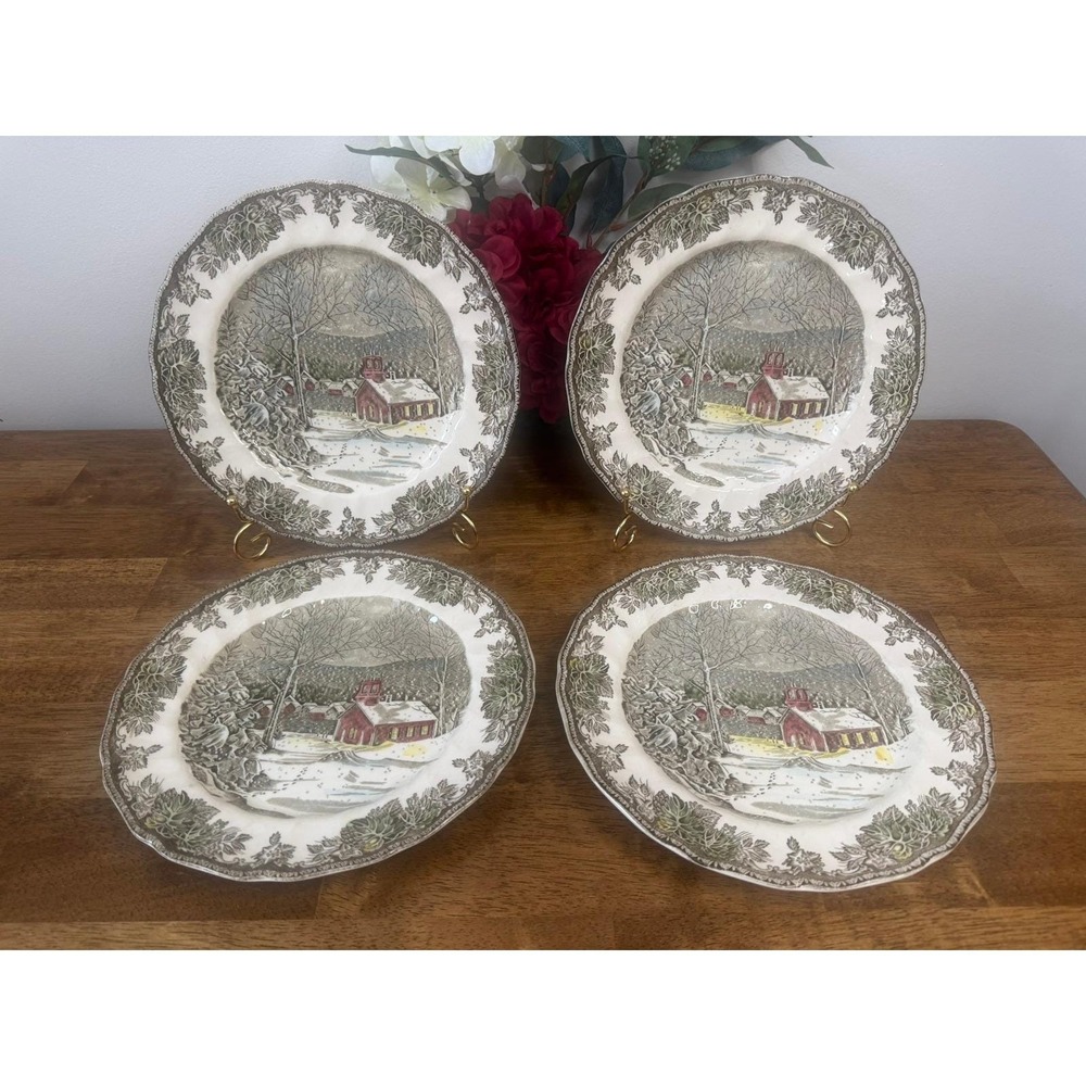 Johnson Bros Friendly Village‎ School House Dinner Plates Set 4 England
